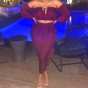 Burgundy Satin cutout dress